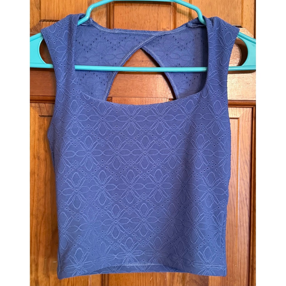 Hollister Blue Floral Eyelet Square Neck Cutout Back Crop Top XS